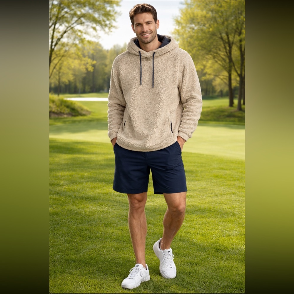 Chubbies "The Snow Day" High Pile Hoodie, Men Size Large Tan Navy